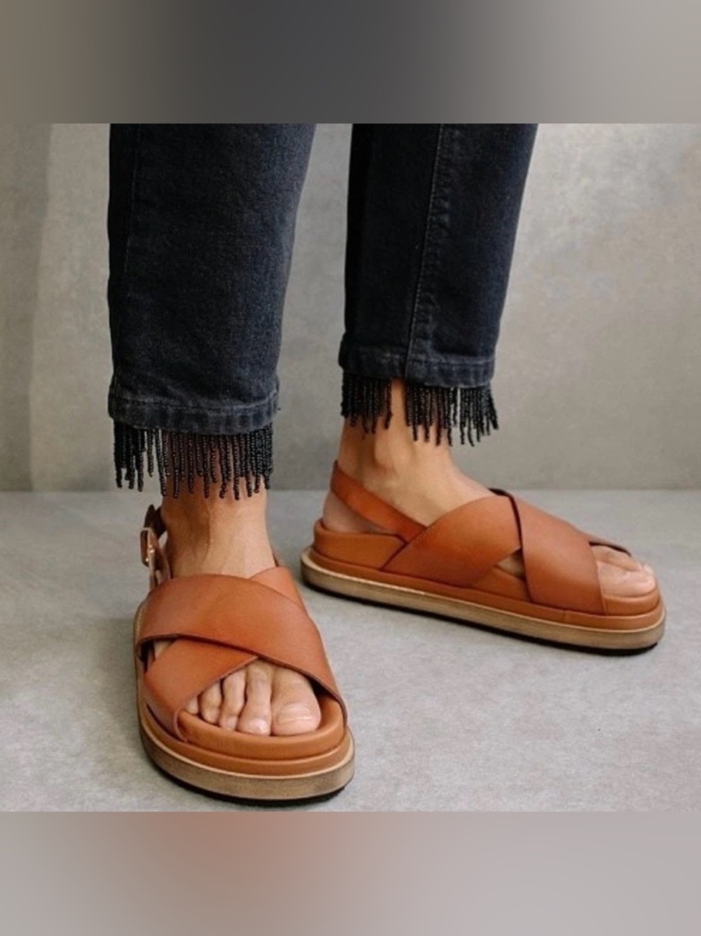 ALOHAS Marshmallow Tan Leather
Criss Cross Platform Sandals